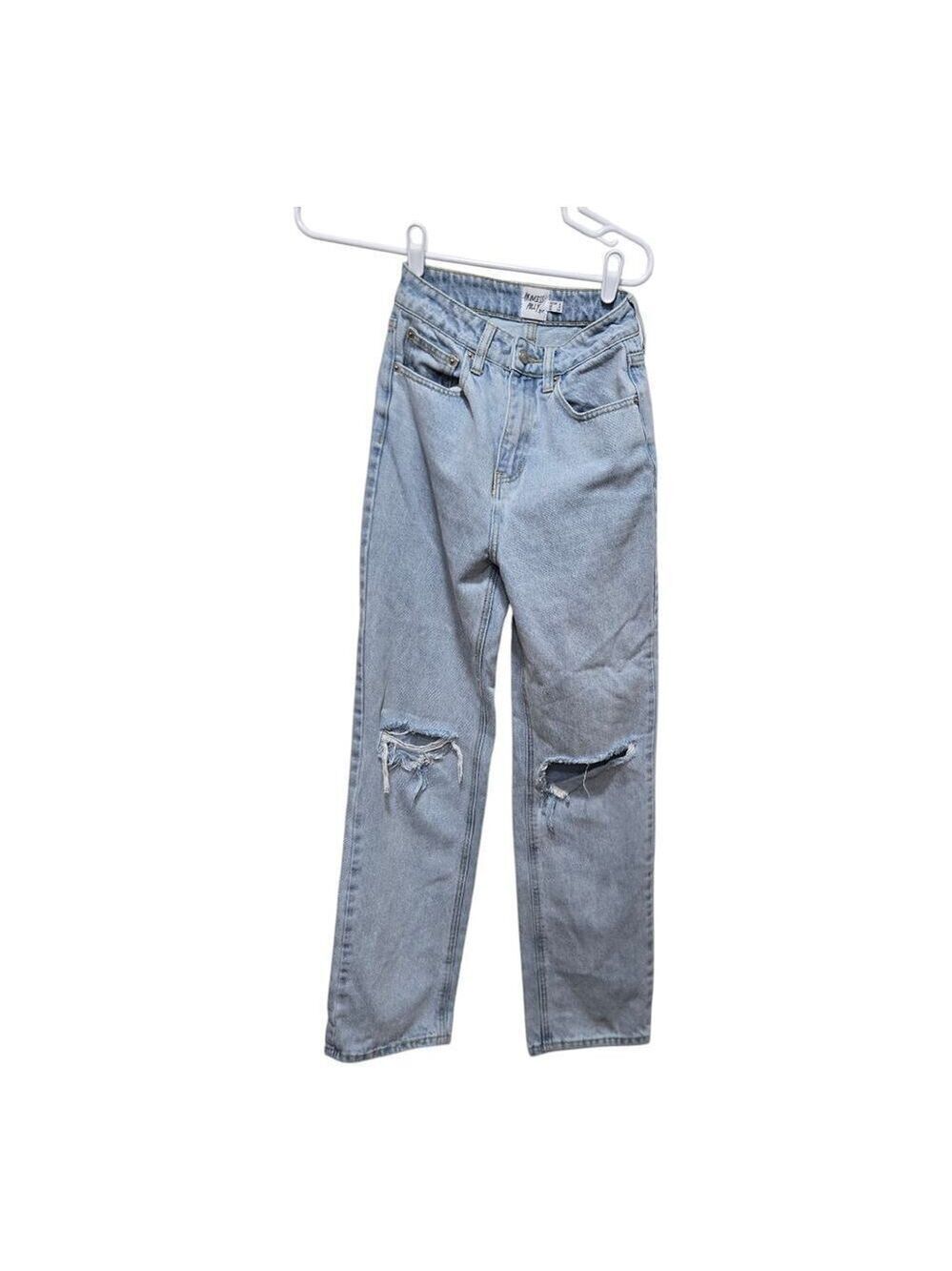 Princess Polly Light Wash Distressed Straight Leg Jeans US 6